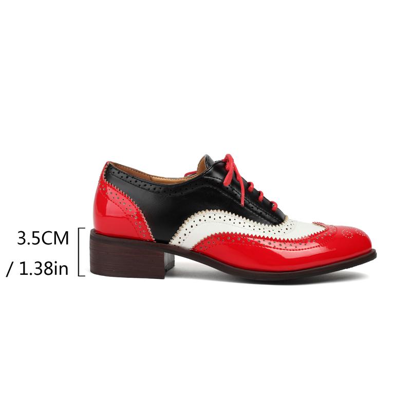 Large Size 45 46 47 Womens British Style Retro Mix Color Oxfords Pumps Round Toe Cross Tied Hollow Cutout Mid Heels Brogue Shoes
