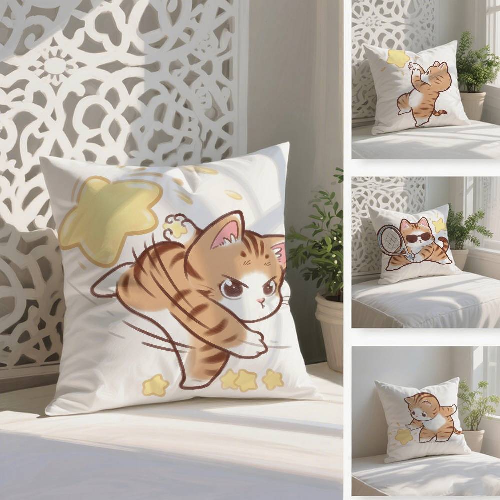 Cute Cat Athlete Childlike Heart Pillow Case Anti-dustmite Pillowcase Invisible Zipper Silky Short Plush Sofa Cushion Cover
