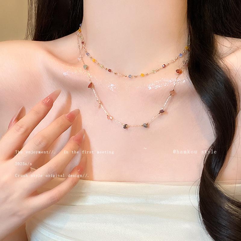 

Dopamine Color Double Layer Stacked Necklace Women s Light Luxury Niche Clavicle Chain Temperament Accessories