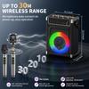 Karaoke Machine, Bluetooth Speaker with Bass/Treble/Echo Adjustment & LED Light, Support USB, SD Card, AUX, TWS, FM, REC