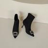 Pointed short boots women's elastic high heel temperament light luxury thin boots season thin heel black