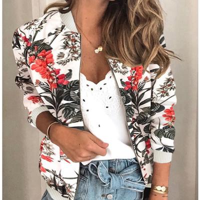 Chaqueta de Moda Estampada con Cuello Redondo y Cremallera de Manga Larga para Mujer