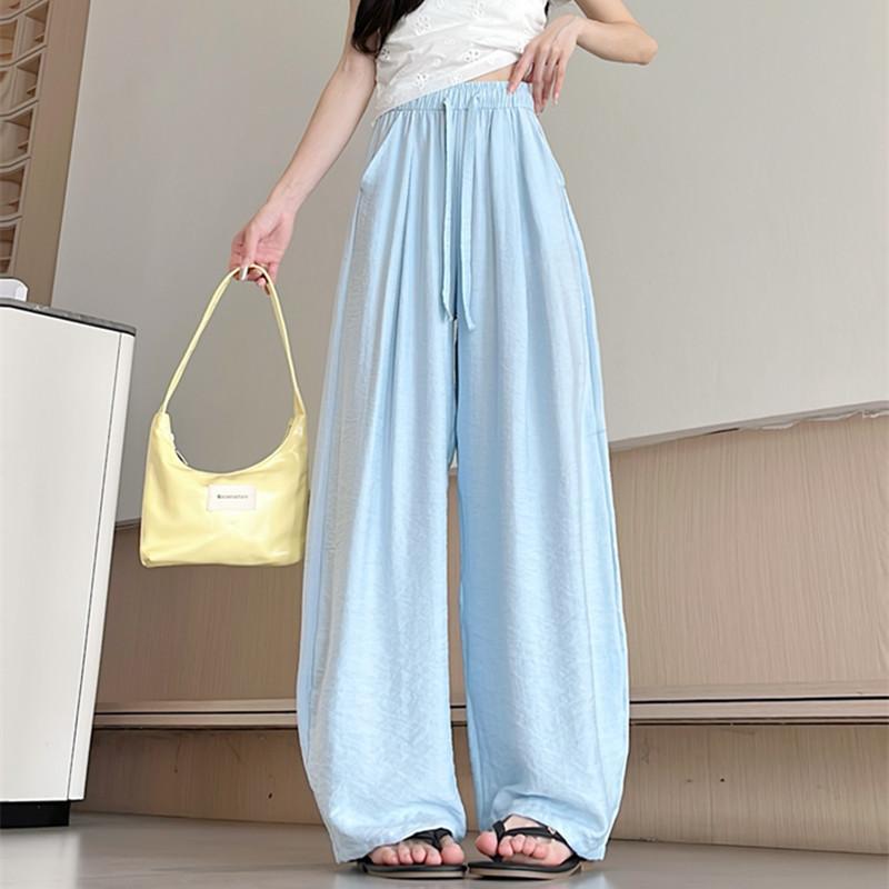 

2026 Ice Silk Straight-Leg Loose Cropped Pants - Anti-Wrinkle, Drawstring, Wide Leg Drape S (Weight 80-100 lbs)