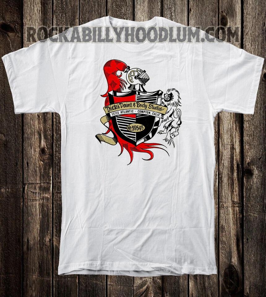 

Hot Rod Tee T Shirt Drag Race Racing Speed Shop Dick s Paint and Body Compton CA S