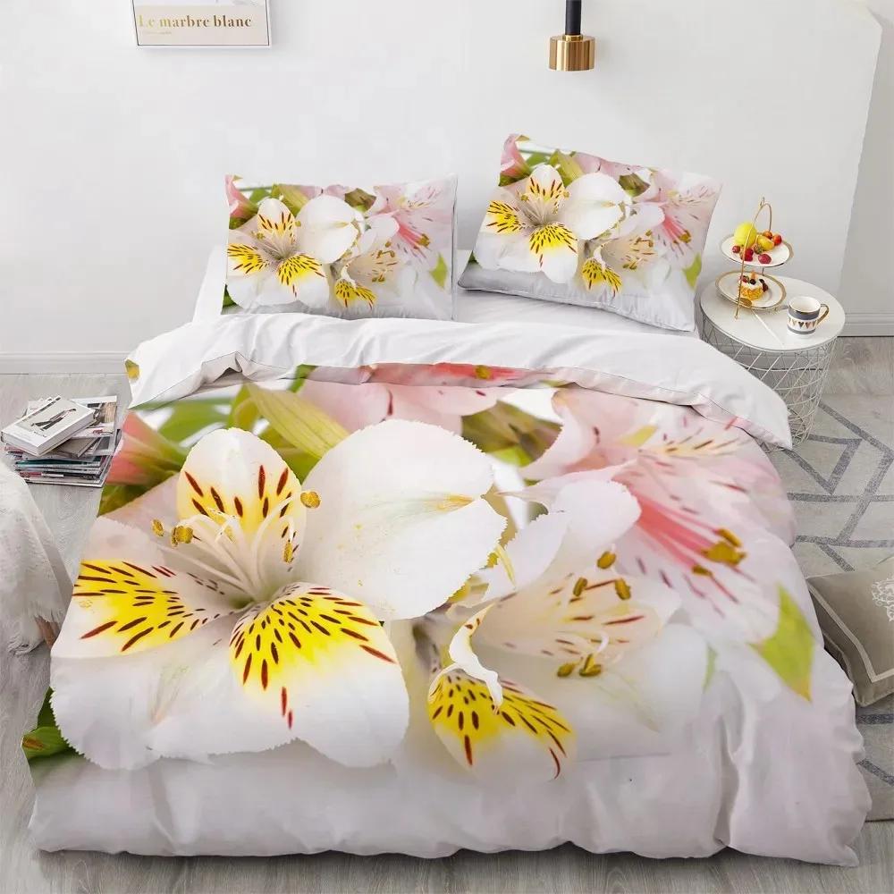 3D Plant Flower Rose Comfortable Duvet Quilt Cover Pillowcase Bedding Set Children Bedroom Decoration Home Textile
