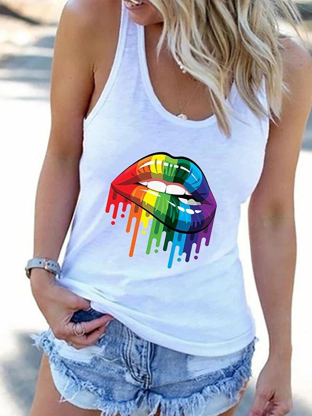 

Женская летняя майка с круглым вырезом и принтом губ, 2025 XXXXL белый