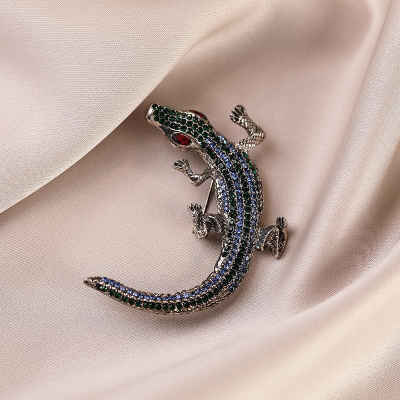 Crocodile Brooch, High-end, Light Luxury, Versatile Pin, Alloy Accessory, Diamond-encrusted Fashionable Brooch
