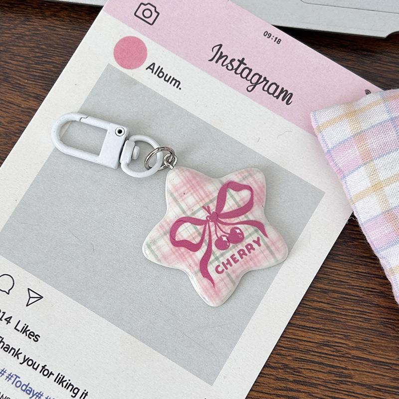 

Sweet Cherry Pentagram Star Pendant Keychain Car Key Ring For Women Girls Versatile Backpack Decoration Accessories Gifts A4