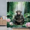 Funny Monkey Shower Curtain Meditation Zen Spirit Animal Chimpanzee Lotus Leaves Plant Bamboo Nature Bathroom Modern Waterproof