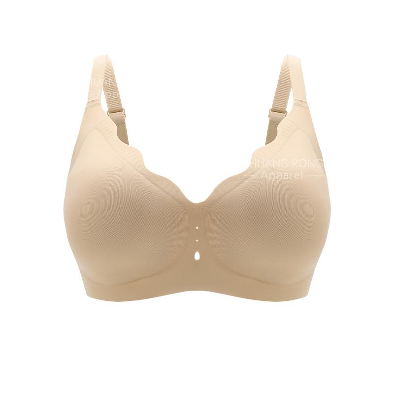 

Traceless large size women s wavy edge ventilation hole anti-sagging breast no steel ring gathering underwear bra S