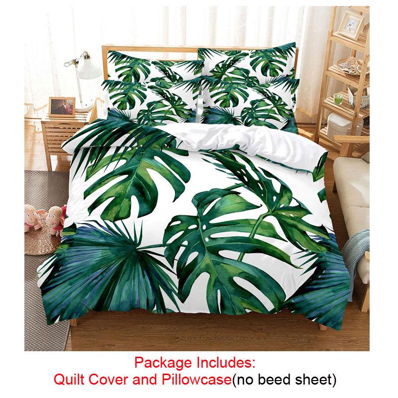 Quilt Duvet Cover Bedding Set Pillowcase Linens Green Plant 3D Queen King Size Double Bed Full Single 220x240 200x200 Bedroom