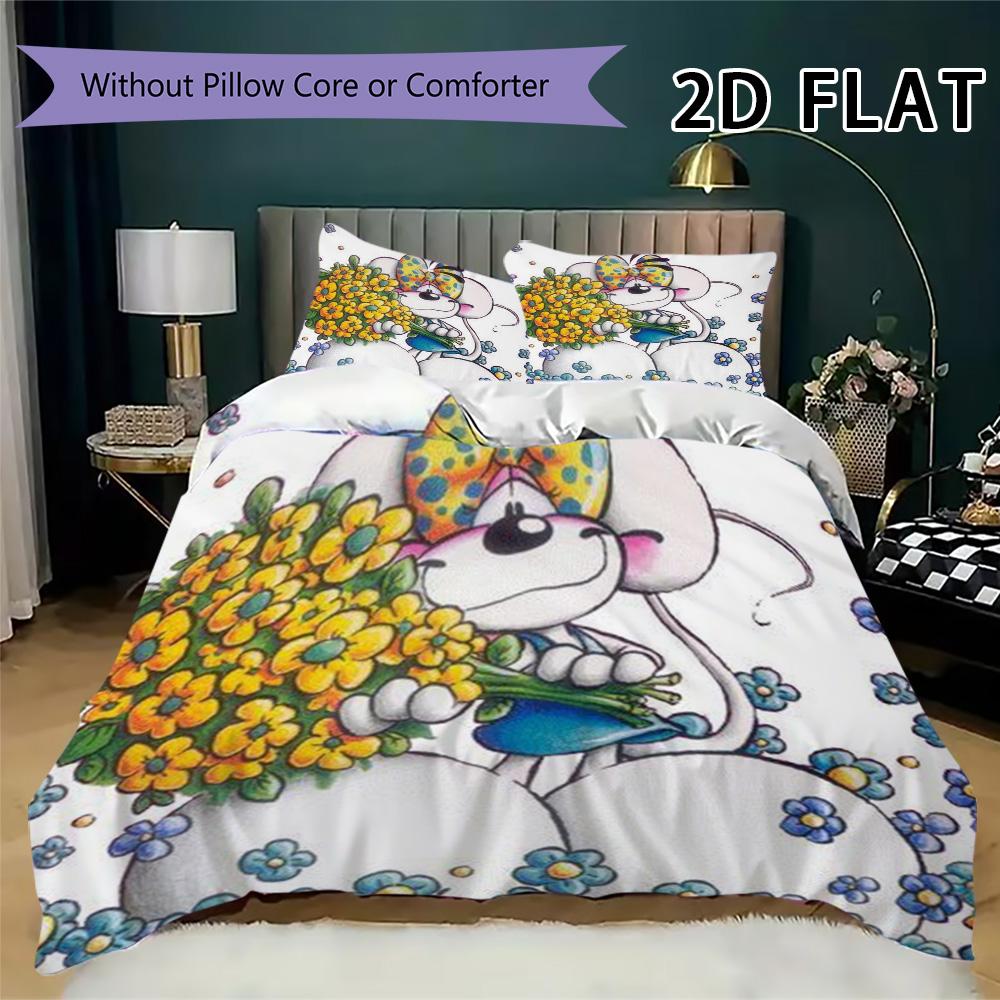 Diddl Pattern Bedding Uilt Set Uilt Cover Pillowcase Home Decoration Birthday Gift (1 * Duvet Cover + 2 * Pillowcase  Without Core)