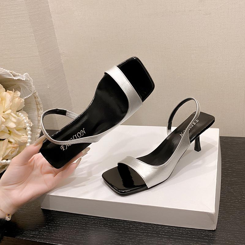 French niche high-heeled sandals fairy shoes summer 2025 new square head thin heel empty skirt single shoes