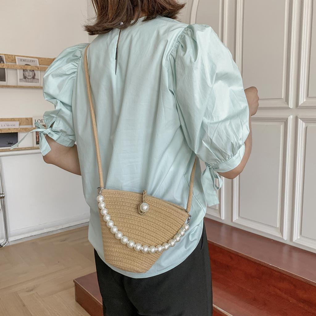 Cotton Thread Woven Bag Casual and Cute Oblique Span Bag 2025 Spring and Summer New Mobile Phone Change Key Straw Oblique Span Bag