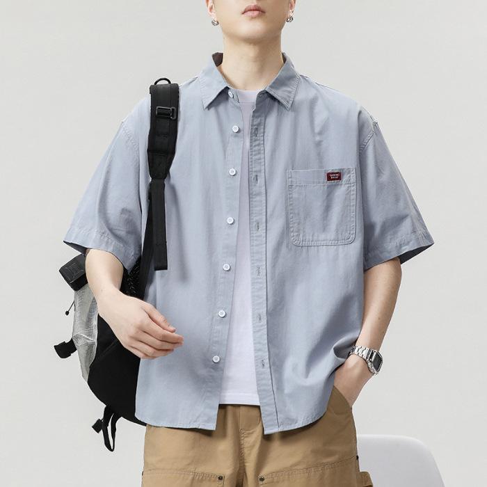 Japanische Retro-Arbeitskleidung Kurzarmhemd Herren Weit Lässig Amerikanisches Sommer Halbarmhemd