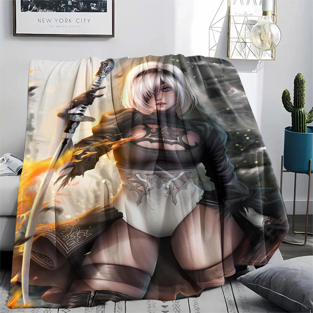 1Pc Yorha 2b Print Flannel Blanket, High quality Comfortable for All Seasons, Home Decor, Warmth and Comfort, Perfect for Christmas Gifts