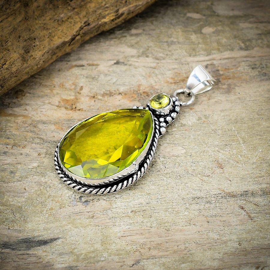 Lemon Topaz Gemstone Handmade 925 Sterling Silver Jewelry Pendant 2.36" M-191