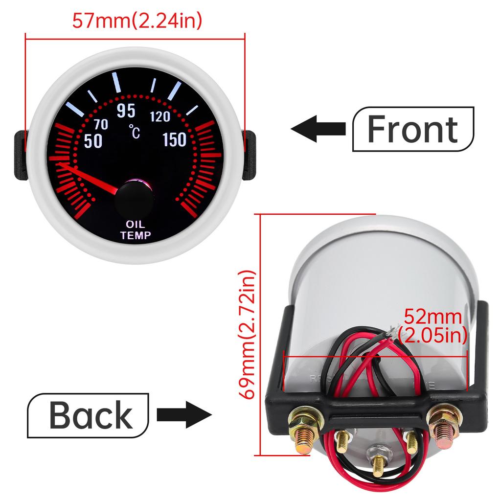 MAIMEIMI 2"52mm Oil Temperature Gauge with Sensor 50-150℃ Smoke Lens Oil Temp Meter for Gasoline Racing Car 12V
