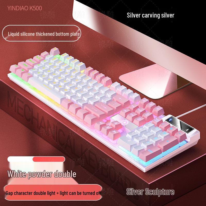 Silberne Skulptur K500 USB-Kabeltastatur & Geräuscharmes Gaming-Maus-Set