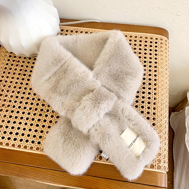 Flauschiger Pelzkragen Schal Damen Warmhalten Verdickender Pelz Schal Bunt Kreuz Winterschal Herbst Winter Kunstpelz Plüsch Elega