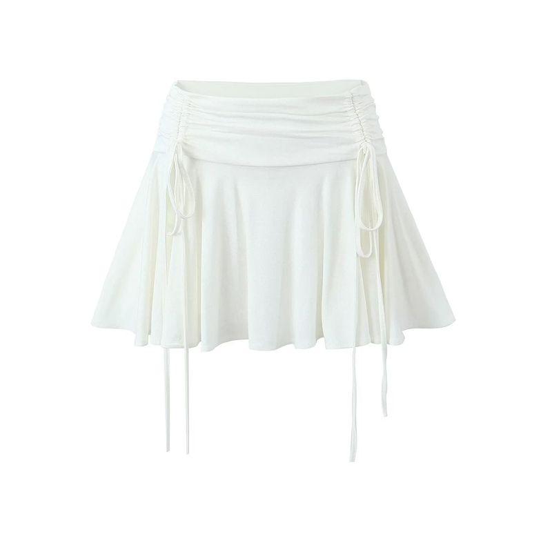 

Xiaoguzi Stretch Sexy Sports Short Skirt Drawstring on Both Sides White S