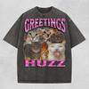 Greetings Huzz Comfort Colors T-Shirt, Funny Cat Meme Bootleg Graphic Tee