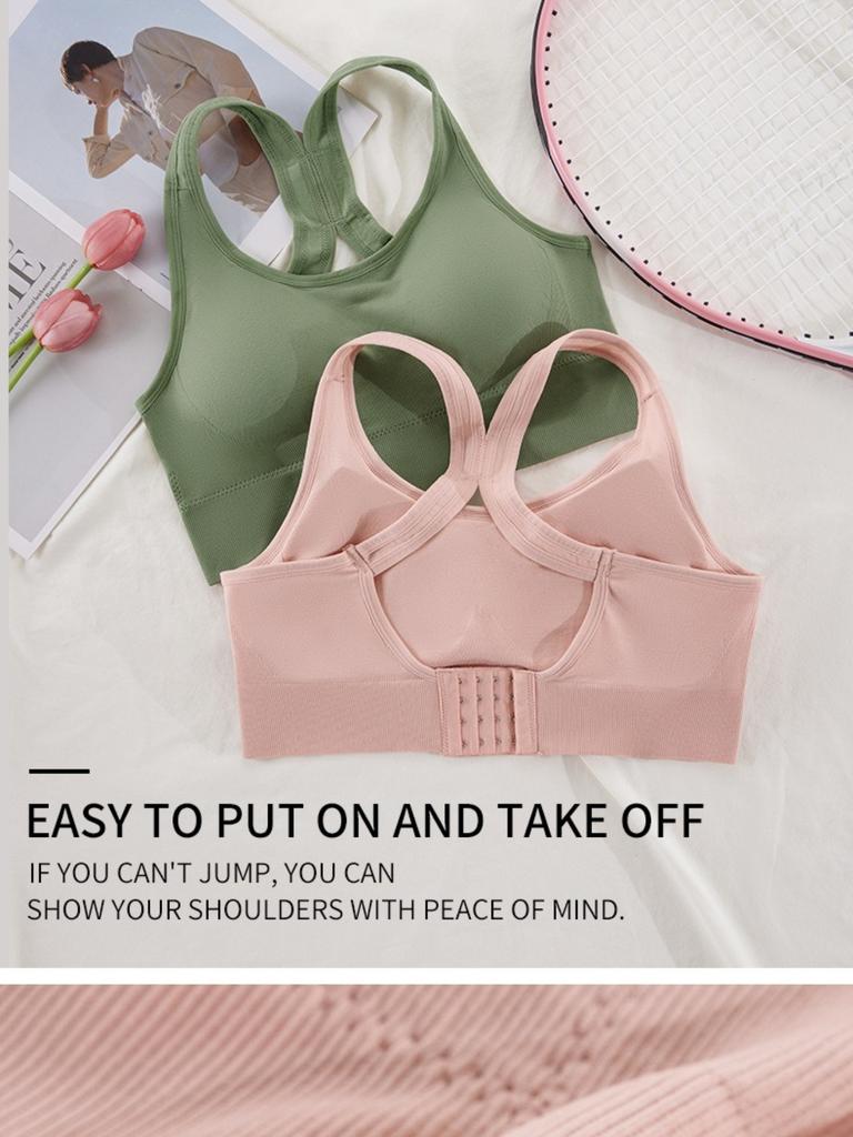 Plus Size Racerback Sports Bra for Women, High Support Wireless Workout Bra with Back Closure, Seamless Yoga Bra