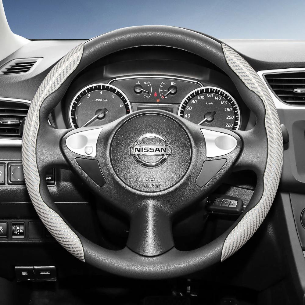 Suitable for Nissan Carbon Fiber Texture Steering Wheel Cover with Segmented Quick-Release Design, Durable, for Rogue X-Trail Kicks Qashqai Sentra Al