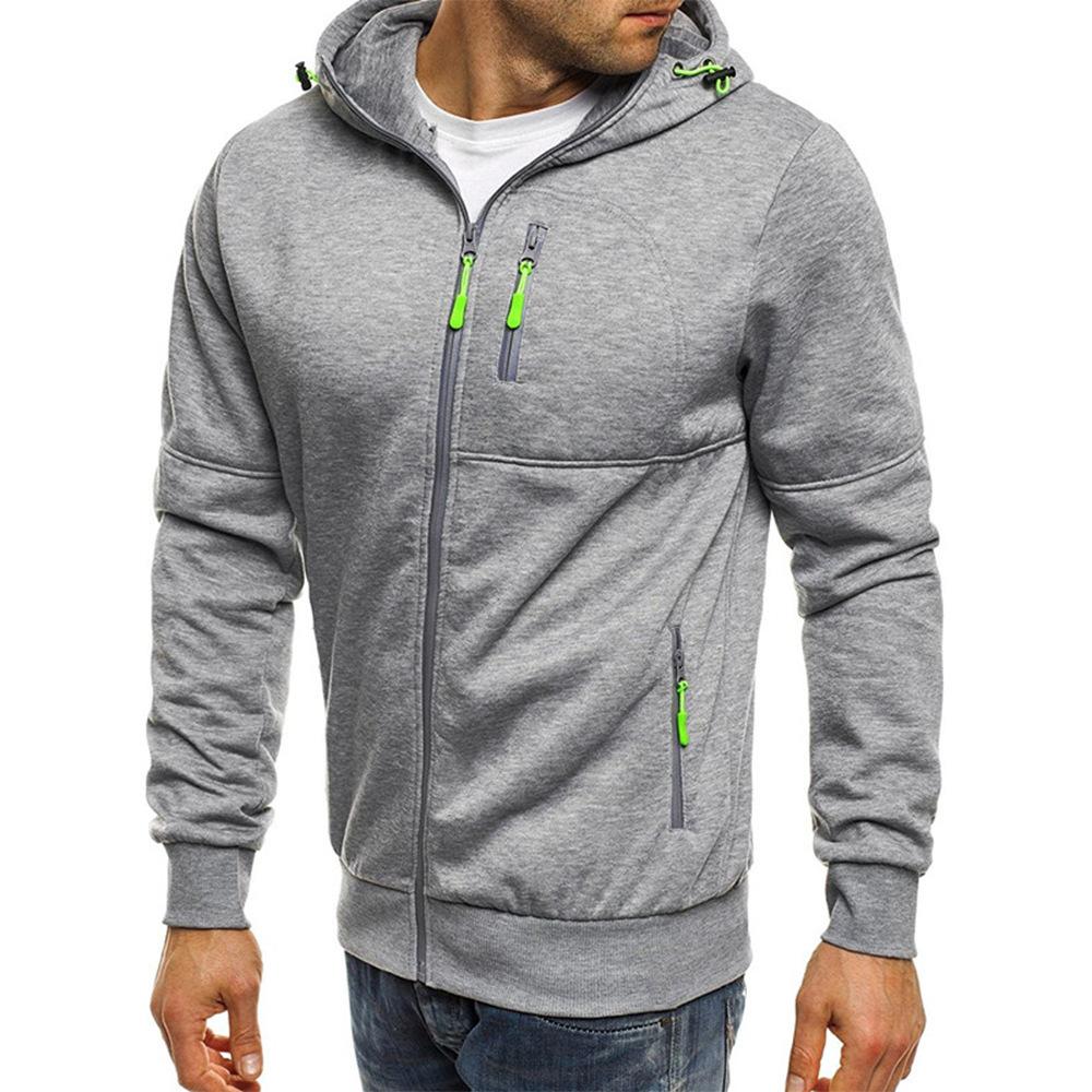 Solid Color Men's Hooded Jacket Casual Long-sleeved Hoodie Zipper Gym Sports Hoodie