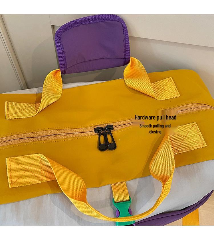 Trendy Color Block Fitness Travel Bag with Wet/Dry Separation, Large Capacity, and Handheld Design.