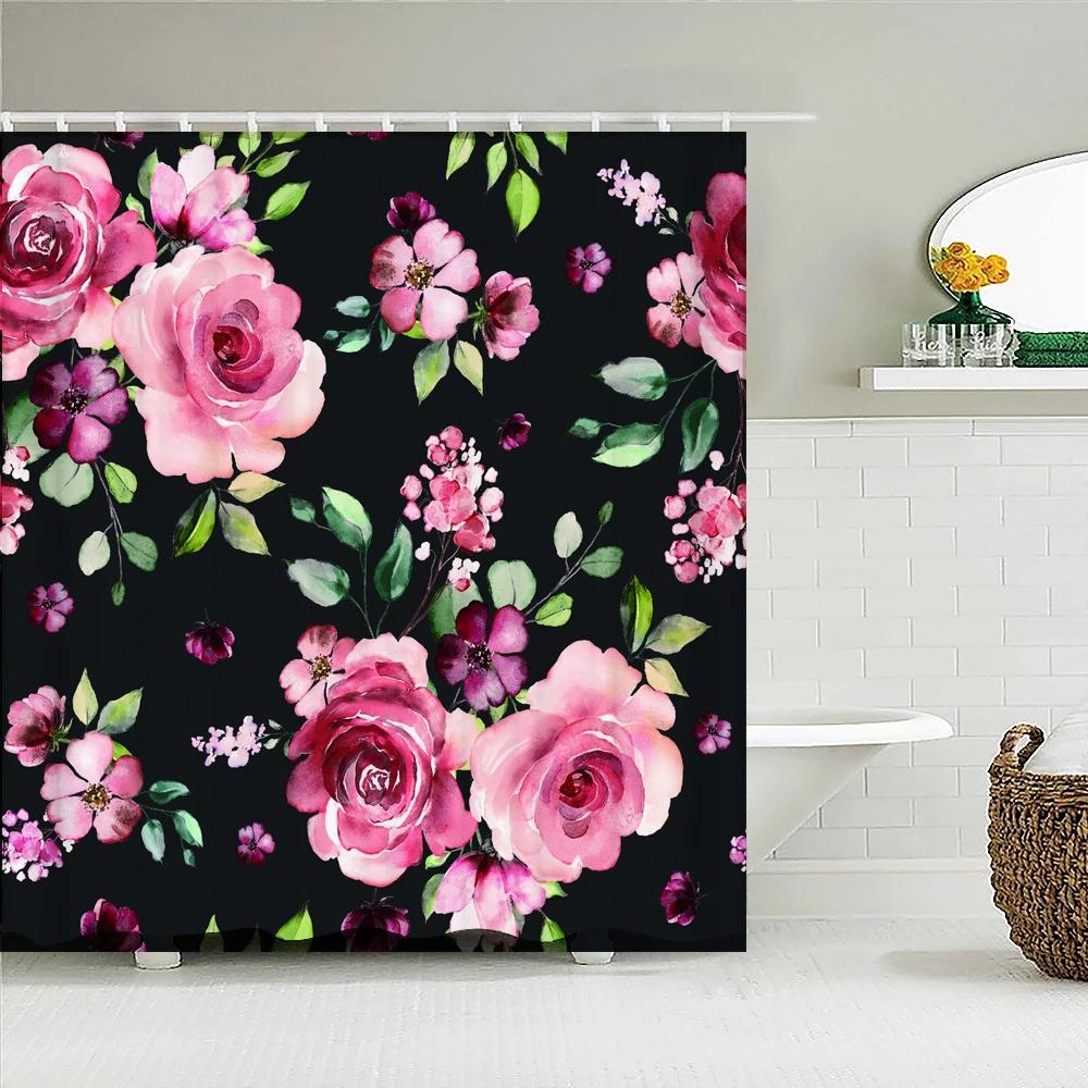 Kolorowy Tulipan Kwiaty Róży Drzewa Zasłona prysznicowa Zasłony Łazienkowe Natura Kwiat Wodoodporna Tkanina Polieste Wanna Wystrój Domu