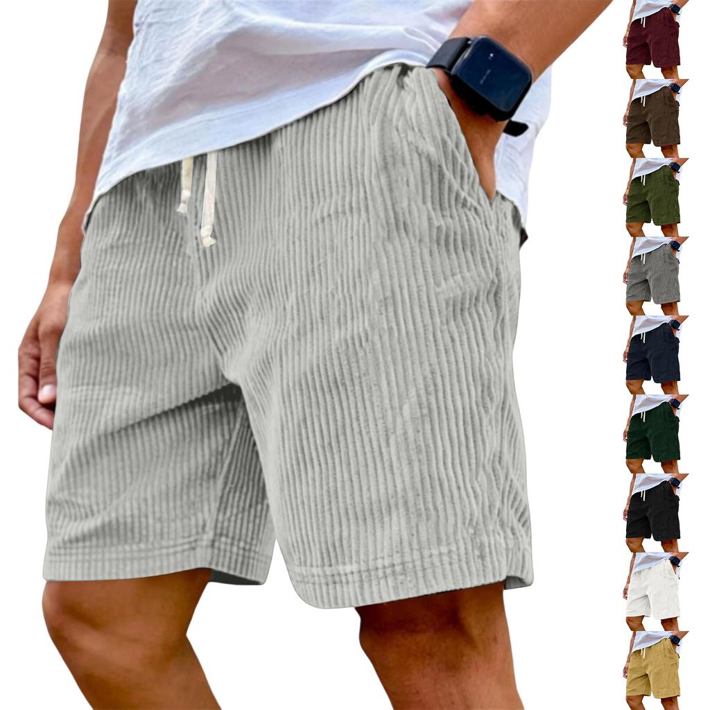 Men's Casual Shorts With Elastic Waist Drawstring And Corduroy Fabric, Stylish Design