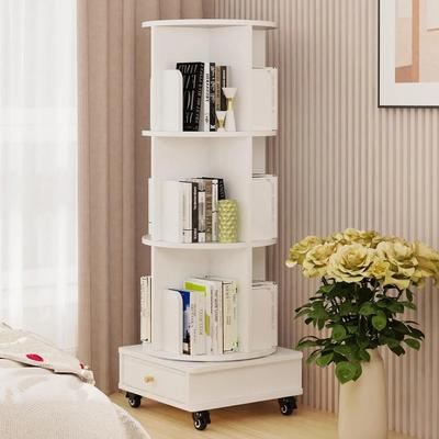 Für Arbeitszimmer/Schlafzimmer/Zuhause 3-stufiges Eckregal Kann Drehbar Holz Mobiles Bücherregal Mit Einzelner Schublade/Rädern/Ablagefach