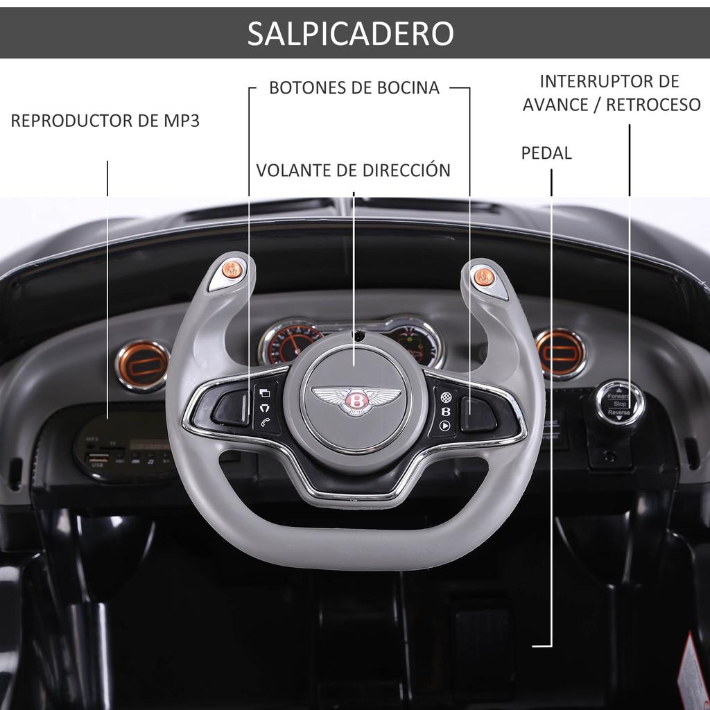 Electric Car, Bentley GT, for Children 3+, 2.5-5 km/h, 108 x 60 x 43 cm, Black