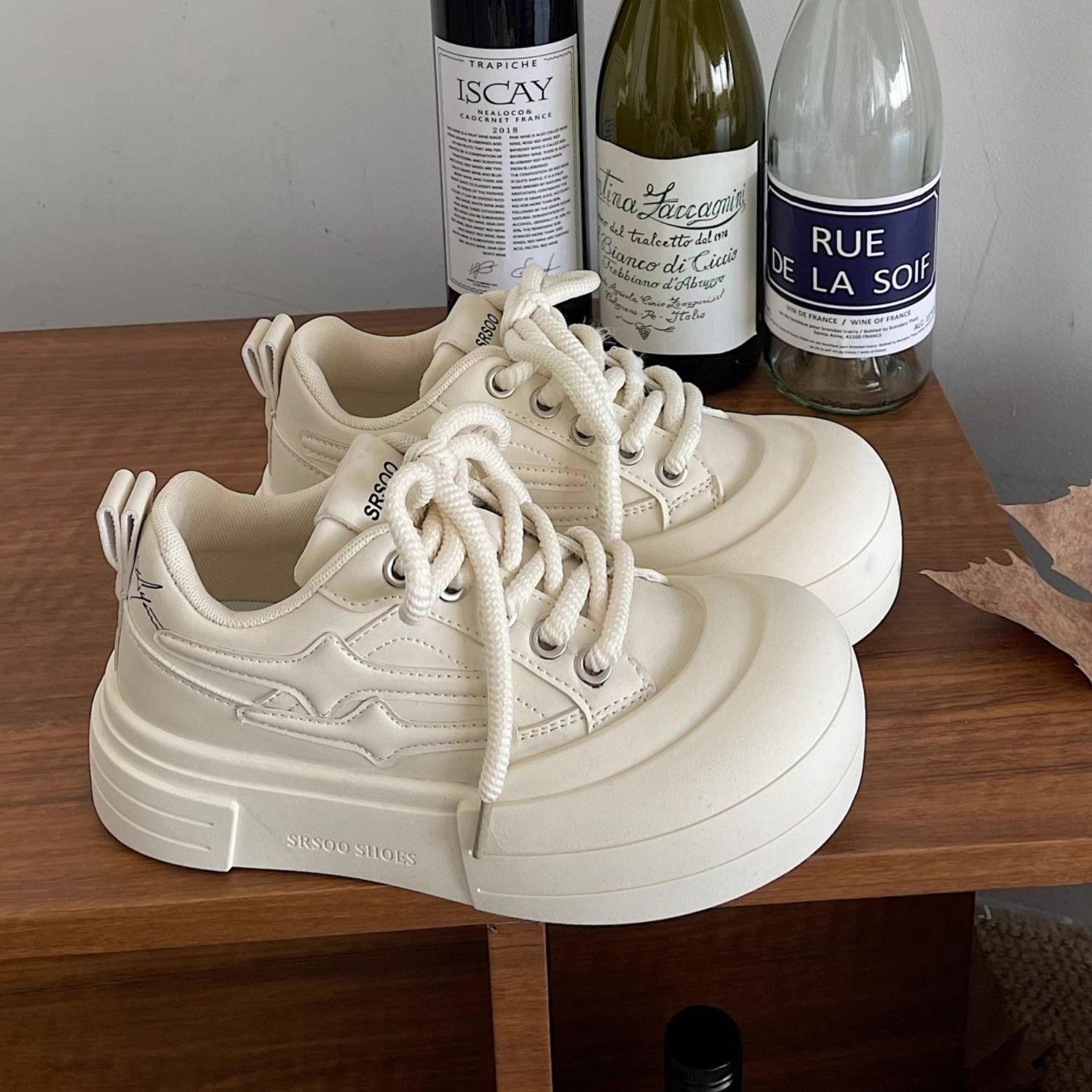 

Универсальные маленькие белые туфли на толстой подошве, увеличивающие рост, для женской коллекции весна-осень 2025 года, новые, в стиле ретро, легкие спортивные парусиновые модные повседневные кеды для скейтборда 40