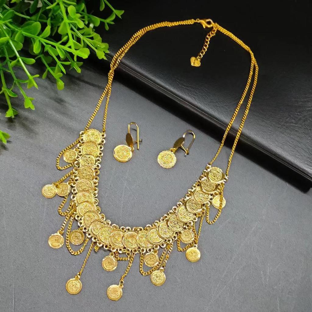 Dubai 24k Gold Necklace & Earrings Wedding Jewelry Set