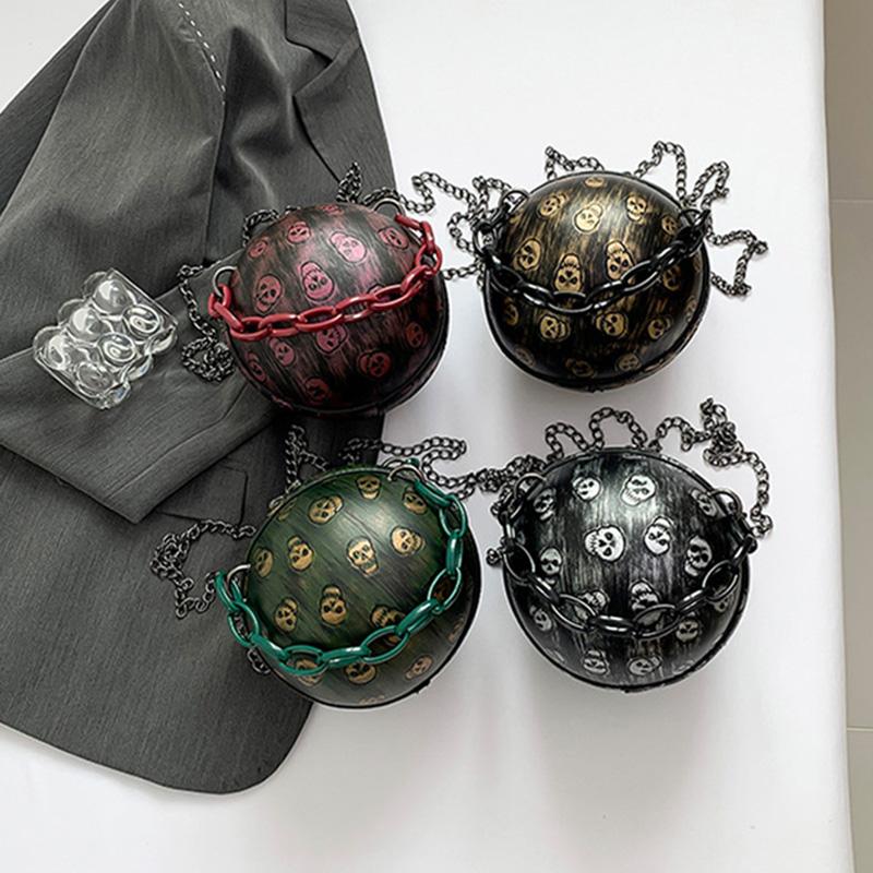 2025 New European & American Halloween Funny Skeleton Chain Crossbody Bag Gothic Style Shoulder Small Round Bag