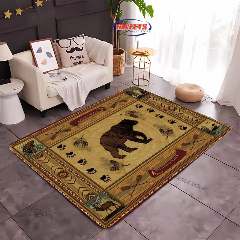 1PC Nordic Animal Bear Theme Print Carpet Living Room Bedroom Sofa Office Large Area Decoration Mat Children's Game Carpet