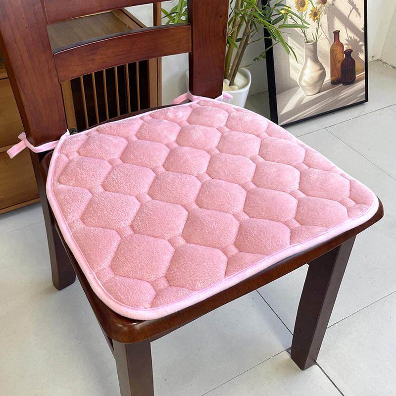 Cotton Linen Non-Slip Sponge Dining Chair Cushion, All-Season Solid Color with Straps, Horseshoe Shape.