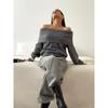European and American Autumn and Winter New Sexy off-Shoulder Shoulder-Baring Knitting Sweater Sexy off Shoulder Sweater
