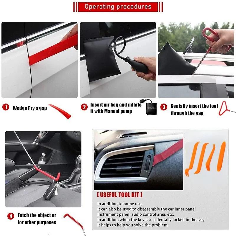 PWS New Open Car Door Tool Kit Inflatable Air Pump Auto Window Door Open Fixing Gripper Tools Long Reach Kits