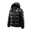 Unisex Black Shiny Hooded Fleece-Lined Cotton-Padded Jacket 