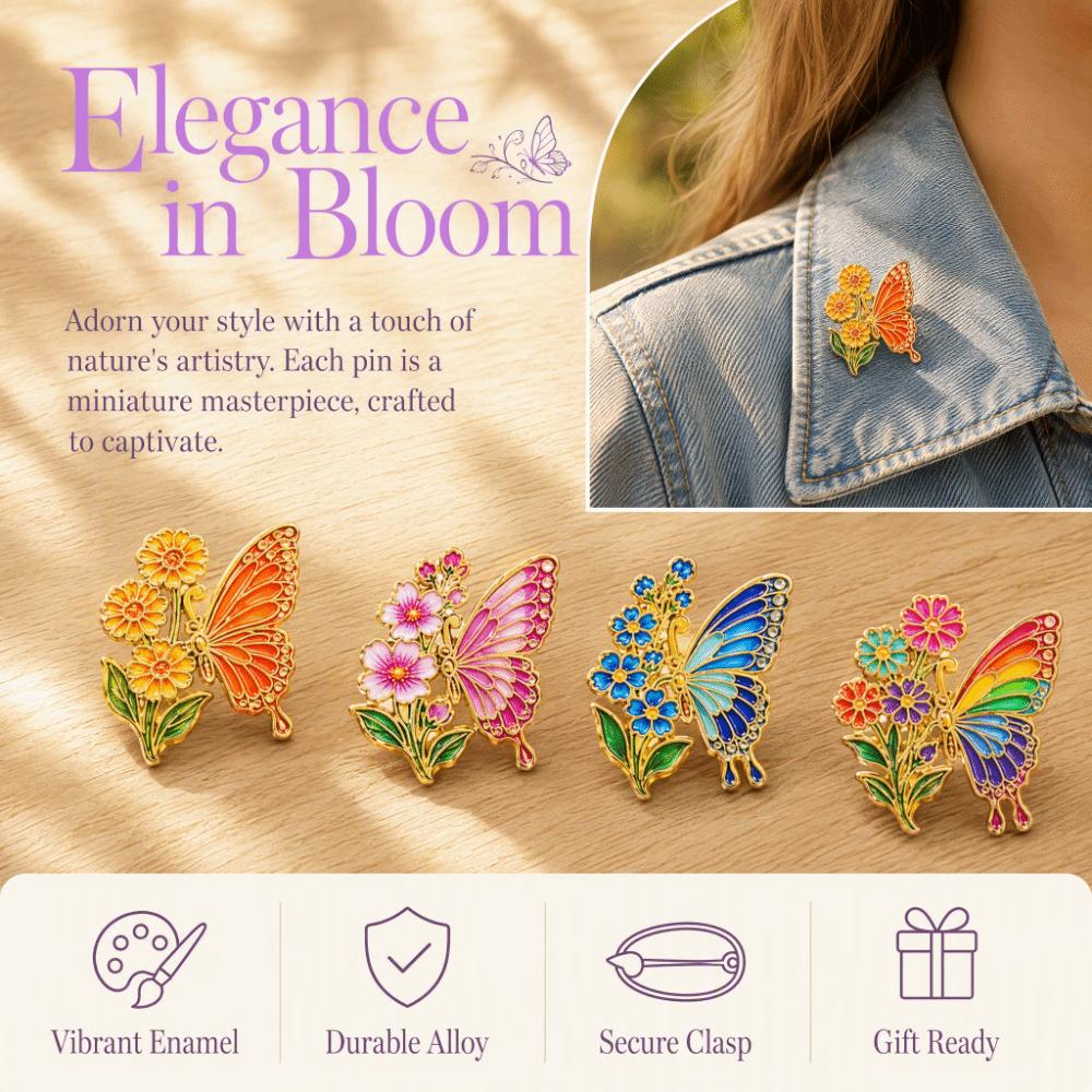 6Pcs Butterfly Shape Flower Brooch Colorful Decor Badge Exquisite Butterfly Pin  Party Accessory