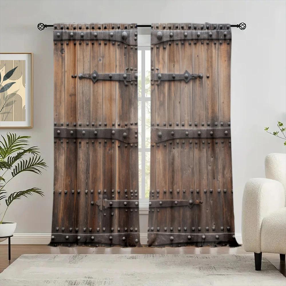 2pcs Wooden Gate Printed Curtain for Home Decor - Rod Pocket Window Treatment for Bedroom, Office,Kitchen, Living Room,and Study