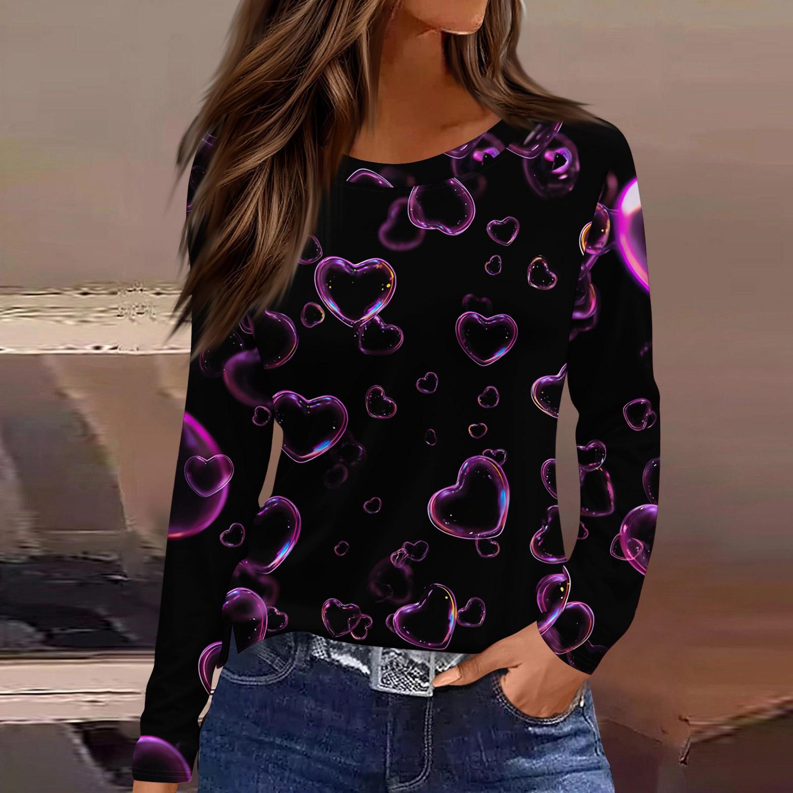 

Женский модный топ с длинными рукавами и круглым вырезом, с разрезом по низу и принтом в виде сердец ко Дню святого Валентина XL тёмно-синий