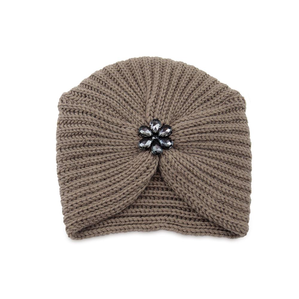 European-American Diamond Flower Knitted Wool Hat - Bohemian Crystal Indian Hat for Autumn/Winter