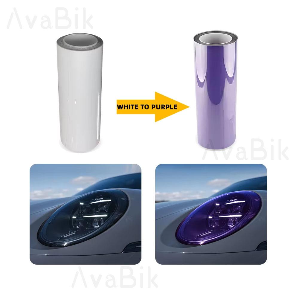 TPU PPF Smart Photochromic Headlight Protection Film Anti-scratch Self-healing White to Purple to Black Color Changing Sticker