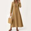 Dress For Women Long Boho Beach Dress Elegant Maxi Dress V-Neck Long Sleeve Dress With Pockets