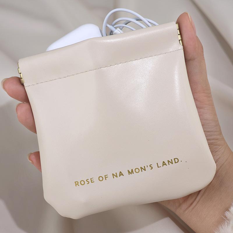 1Pc Mini Lipstick Key Jewelry Cosmetic Bag Women Portable Automatic Closing Makeup Storage Bag Pouch PU Earphone Coin Handbag