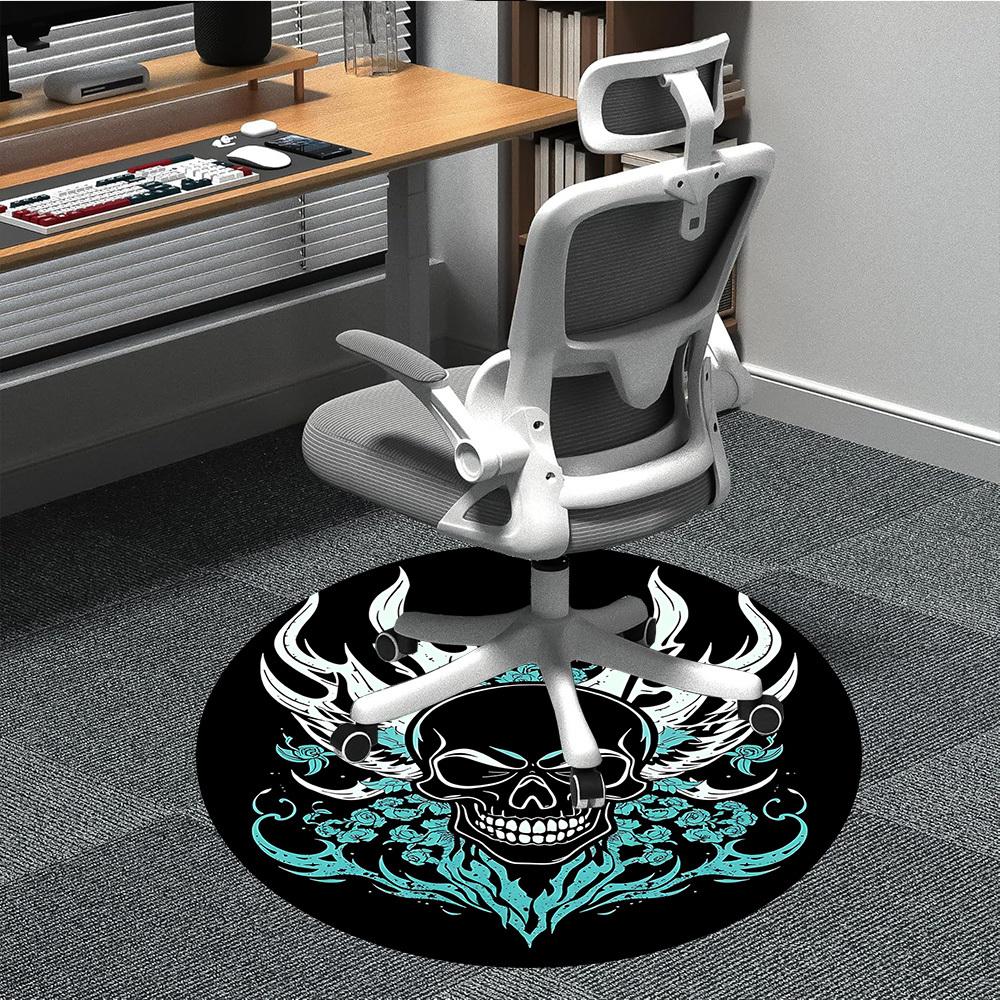 1pc Flame Skull Office Round Area Rug, Under Office Chairs Bedroom Living Room Home Decor, Room Deco